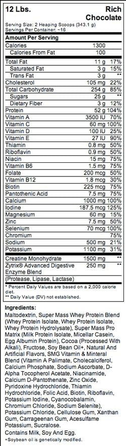 SUPER MASS GAINER VAINILLA 12 LIBRAS