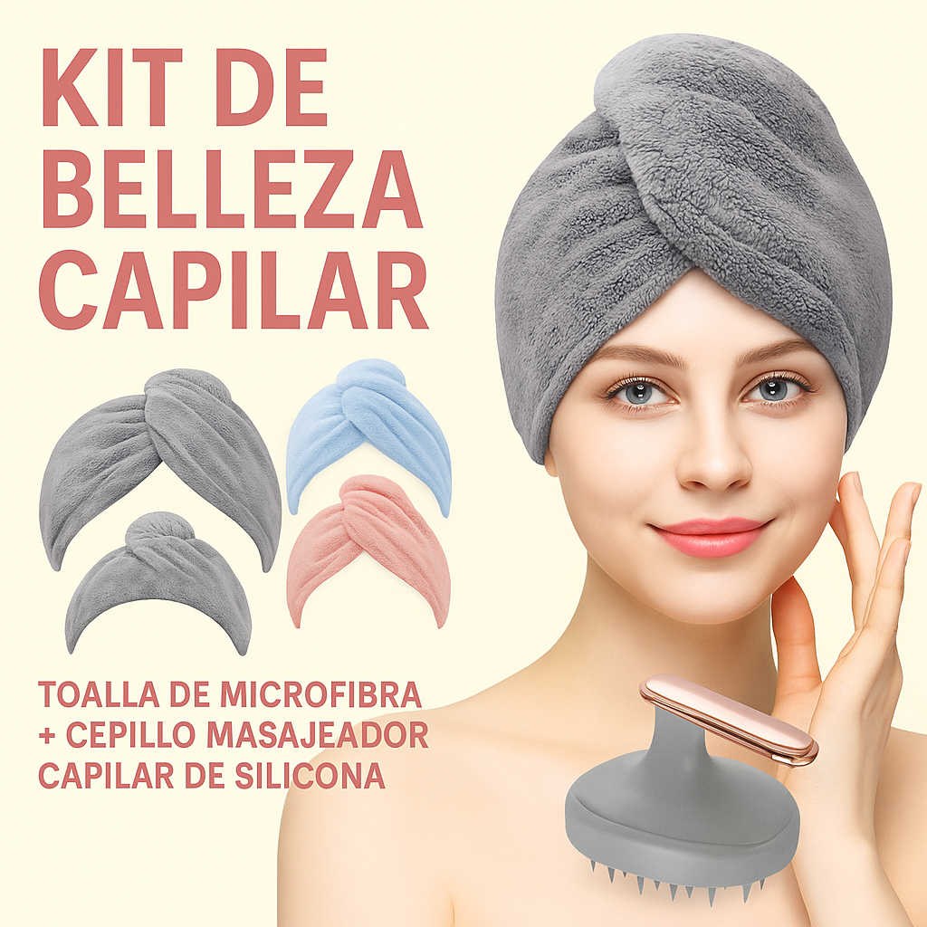 KIT DE TOALLA DE MICROFIBRA + CEPILLO MASAJEADOR